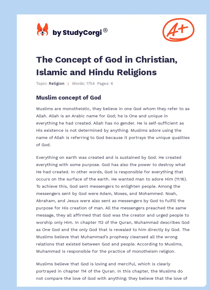The Concept of God in Christian, Islamic and Hindu Religions. Page 1