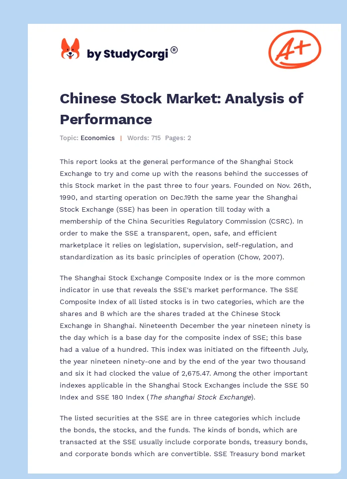 Chinese Stock Market: Analysis of Performance. Page 1
