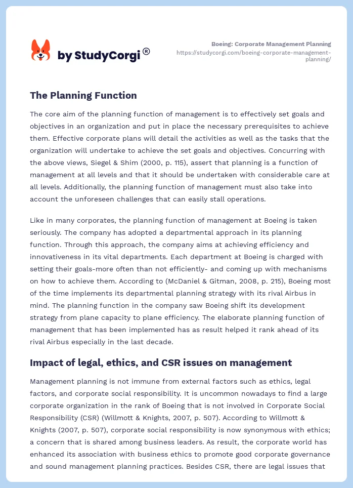 Boeing: Corporate Management Planning. Page 2