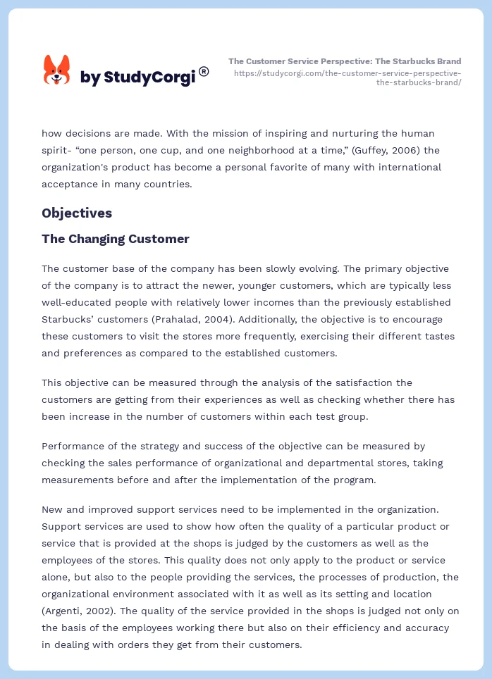 The Customer Service Perspective: The Starbucks Brand. Page 2