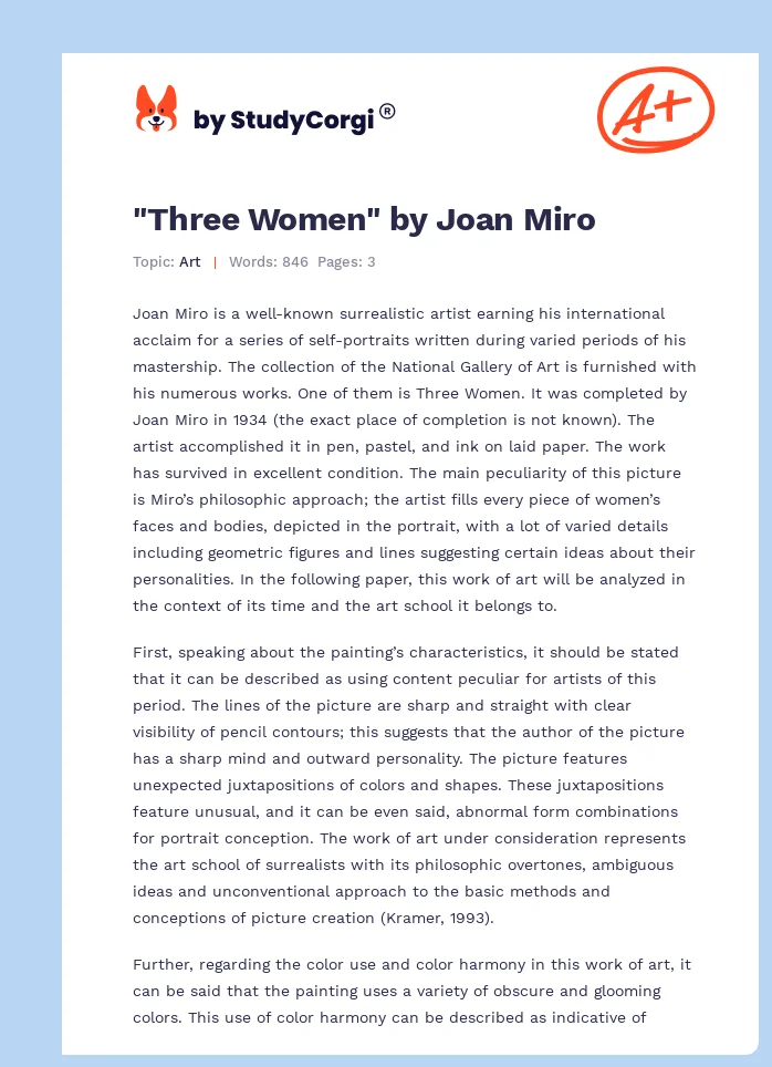 "Three Women" by Joan Miro. Page 1