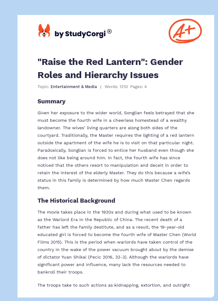 "Raise the Red Lantern": Gender Roles and Hierarchy Issues. Page 1