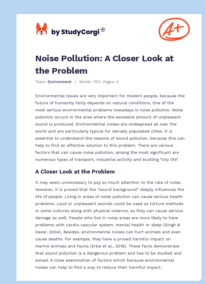Noise Pollution: A Closer Look at the Problem. Page 1