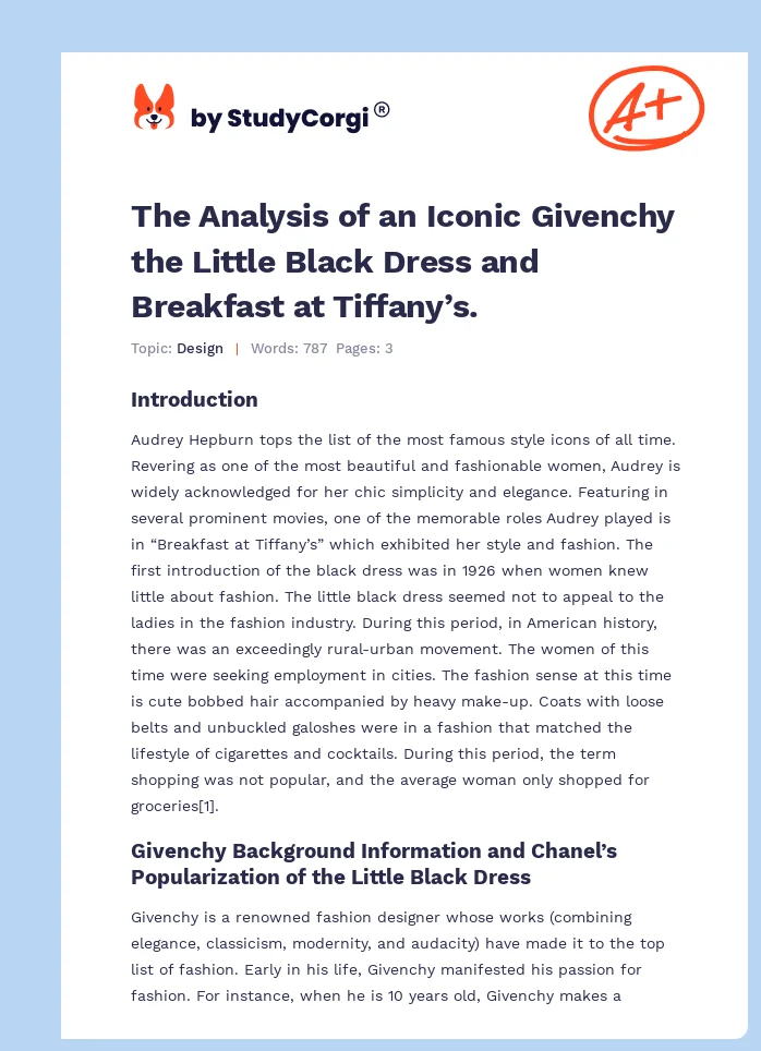 The Analysis of an Iconic Givenchy the Little Black Dress and Breakfast at Tiffany’s.. Page 1