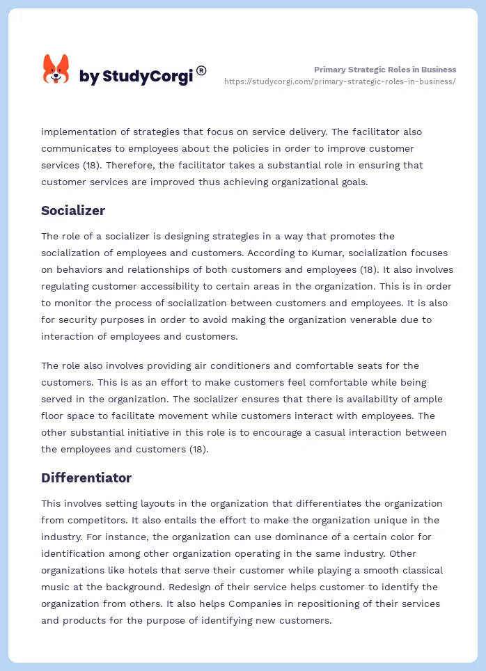 Primary Strategic Roles in Business. Page 2