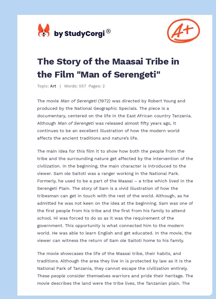 The Story of the Maasai Tribe in the Film "Man of Serengeti". Page 1