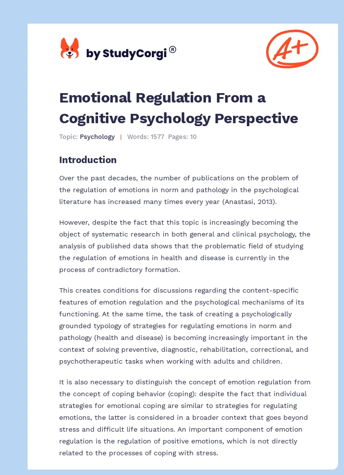 Emotional Regulation From a Cognitive Psychology Perspective. Page 1