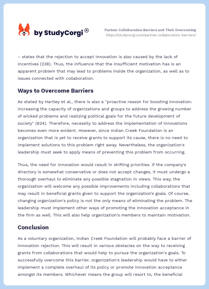 Partner Collaboration Barriers and Their Overcoming. Page 2