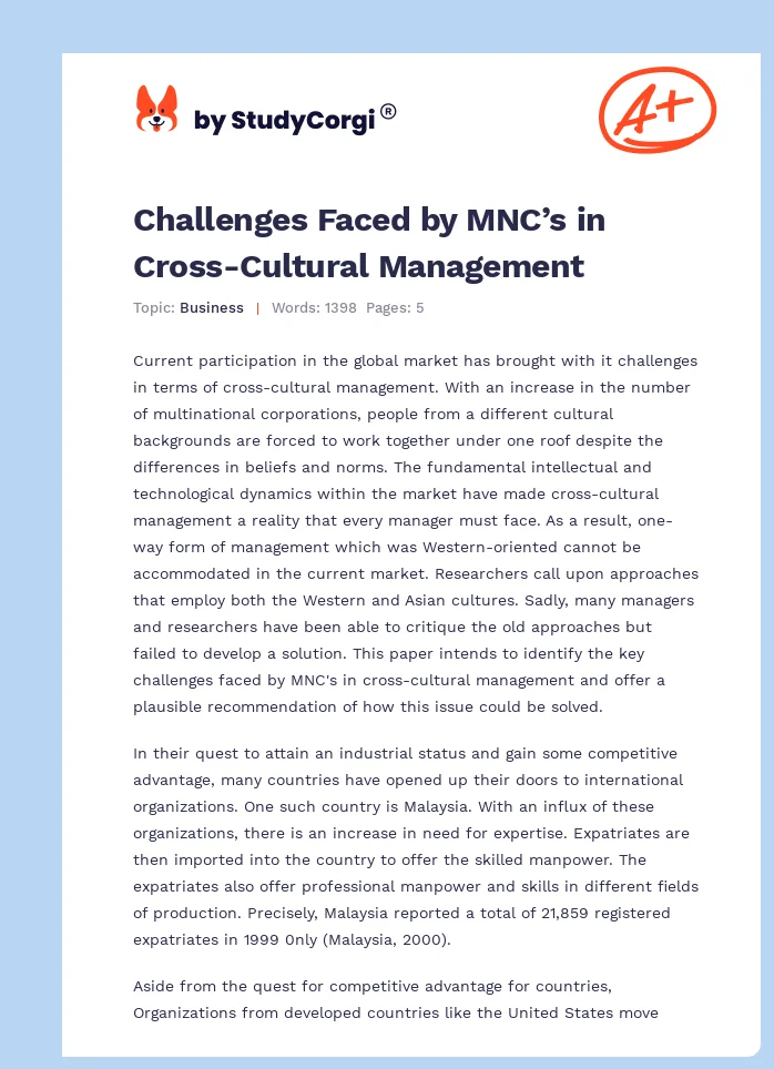 Challenges Faced by MNC’s in Cross-Cultural Management. Page 1