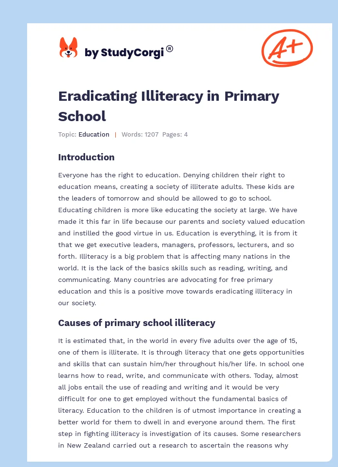 Eradicating Illiteracy in Primary School. Page 1