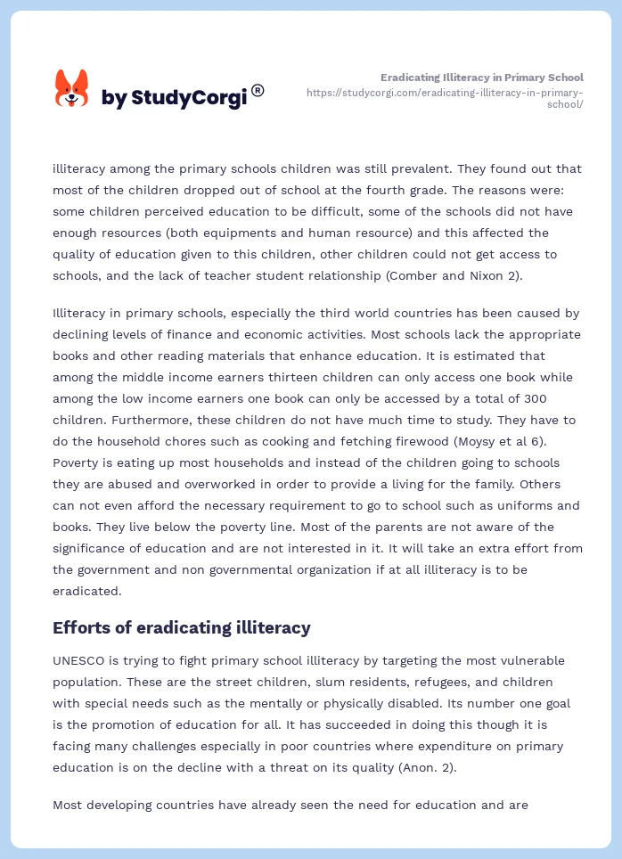 Eradicating Illiteracy in Primary School. Page 2