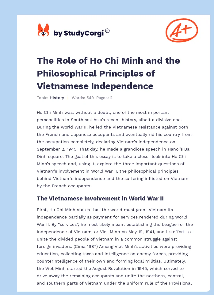 The Role of Ho Chi Minh and the Philosophical Principles of Vietnamese Independence. Page 1