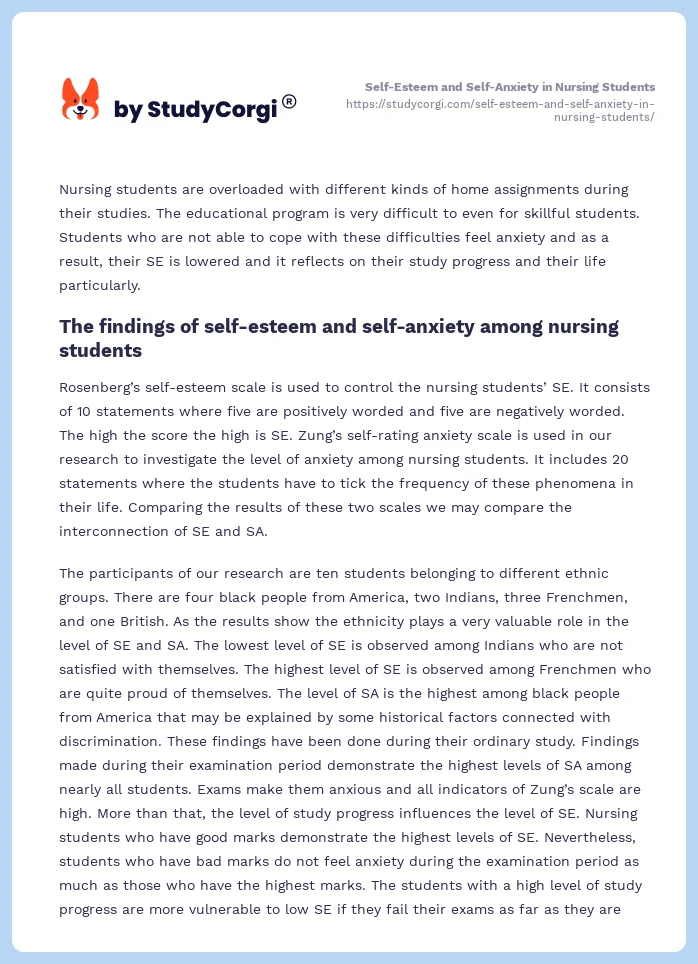 Self-Esteem and Self-Anxiety in Nursing Students. Page 2
