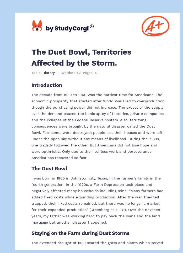 The Dust Bowl, Territories Affected by the Storm.. Page 1