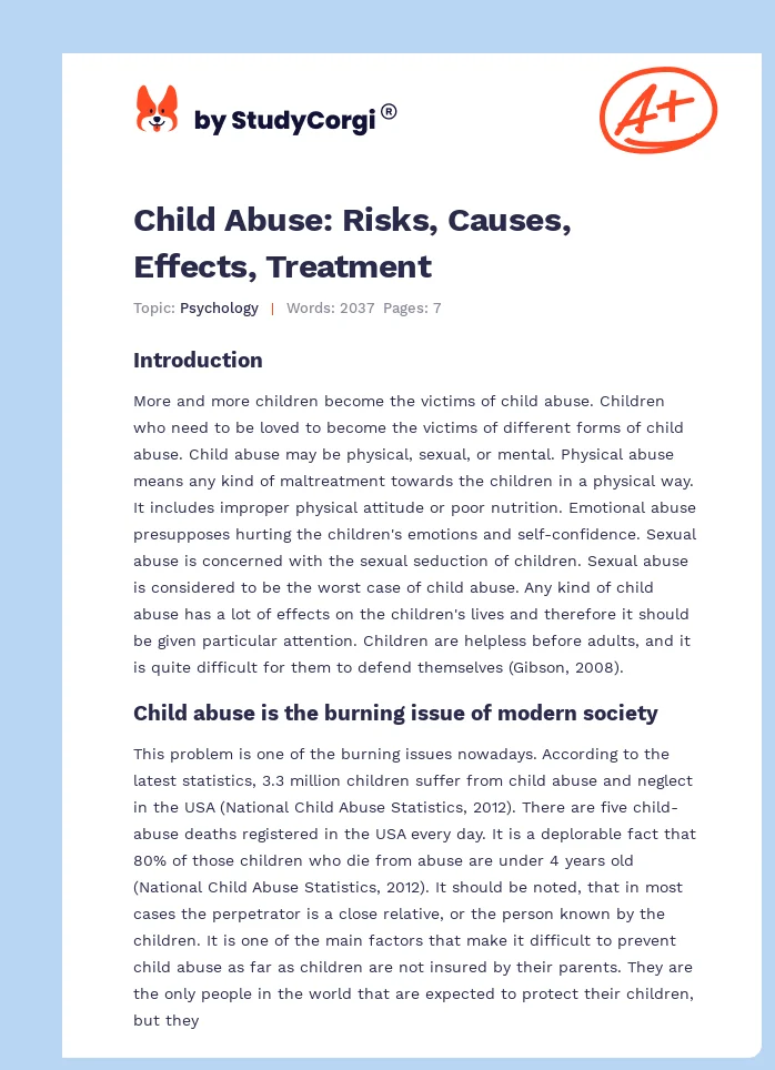 Child Abuse: Risks, Causes, Effects, Treatment. Page 1
