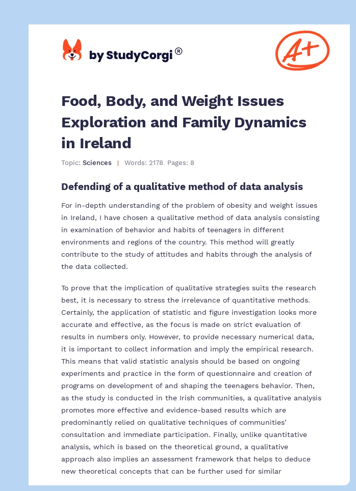 Food, Body, and Weight Issues Exploration and Family Dynamics in Ireland. Page 1