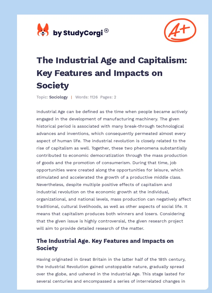 The Industrial Age and Capitalism: Key Features and Impacts on Society. Page 1