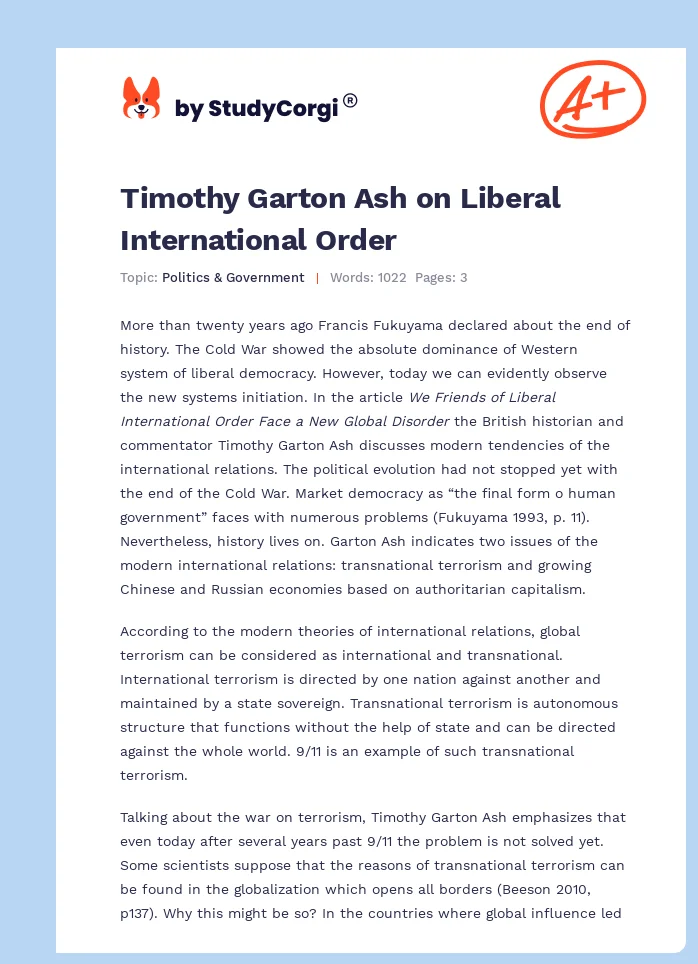Timothy Garton Ash on Liberal International Order. Page 1