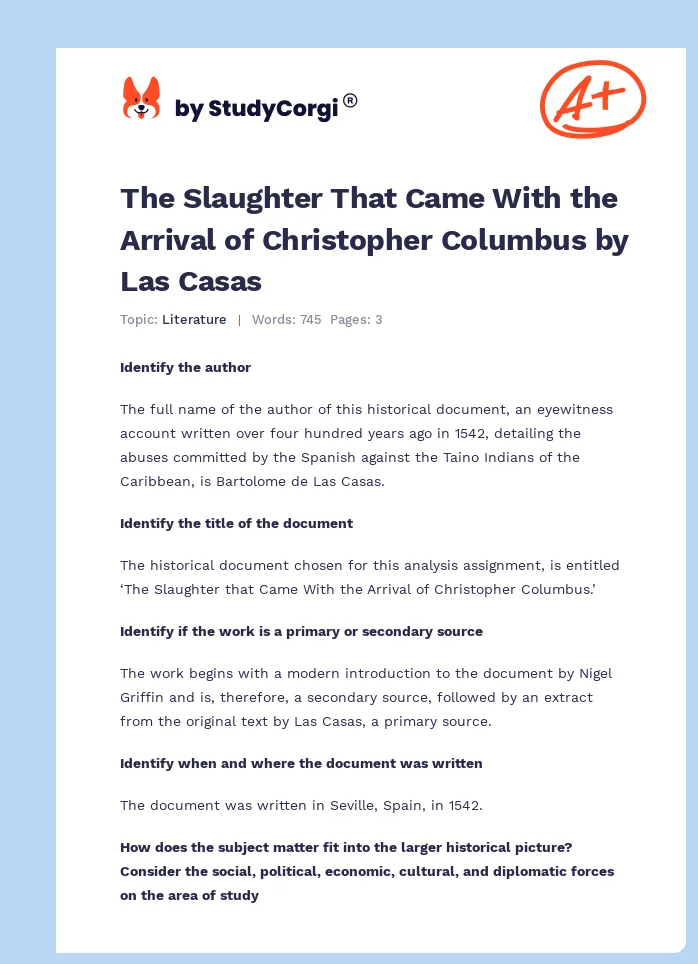 The Slaughter That Came With the Arrival of Christopher Columbus by Las Casas. Page 1