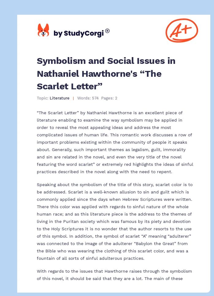 Symbolism and Social Issues in Nathaniel Hawthorne's “The Scarlet Letter”. Page 1