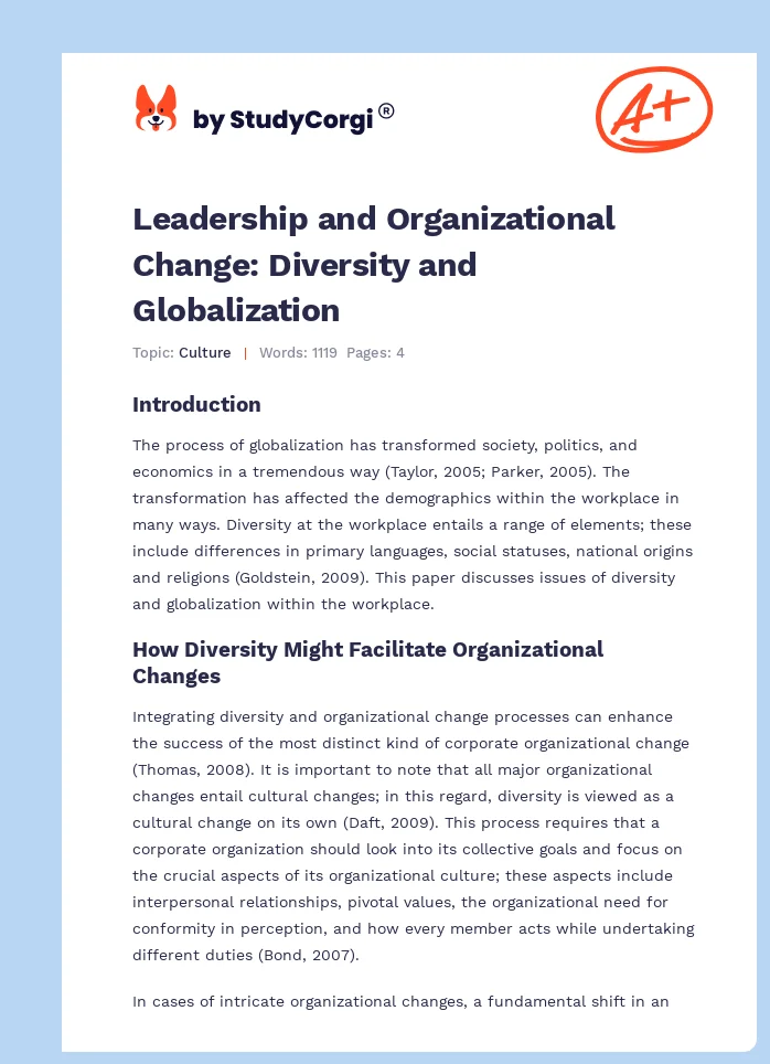 Leadership and Organizational Change: Diversity and Globalization. Page 1