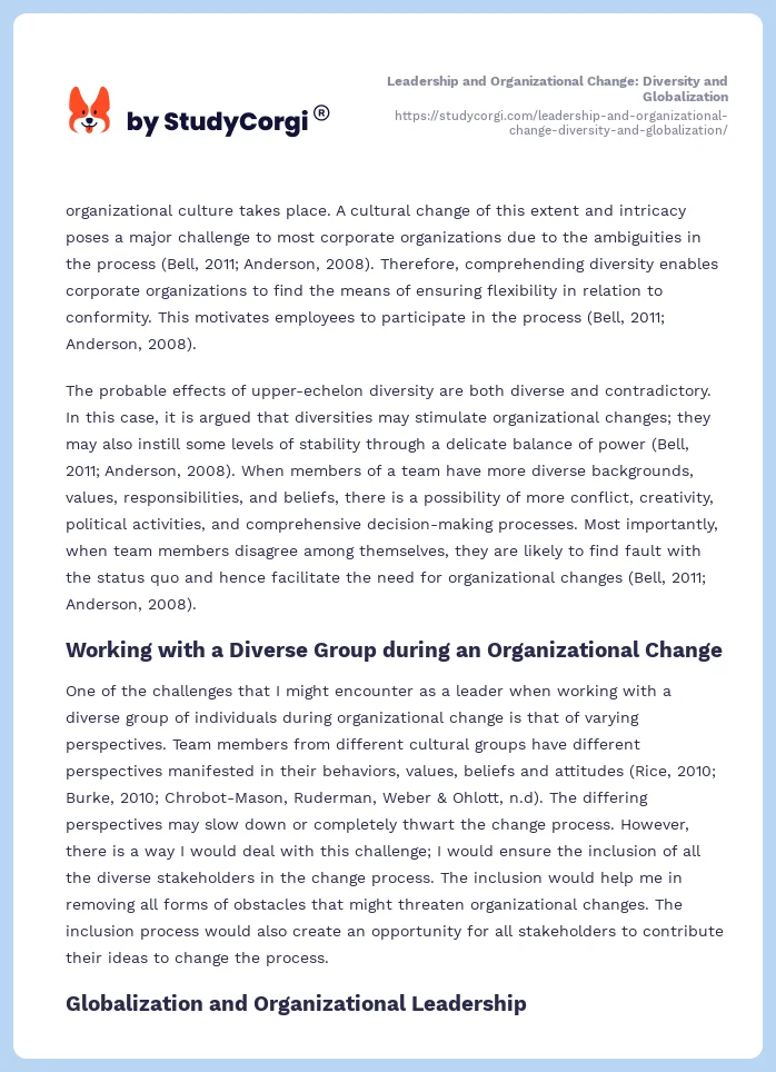 Leadership and Organizational Change: Diversity and Globalization. Page 2