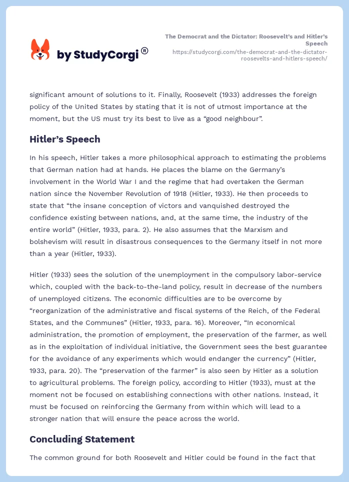 The Democrat and the Dictator: Roosevelt’s and Hitler’s Speech. Page 2