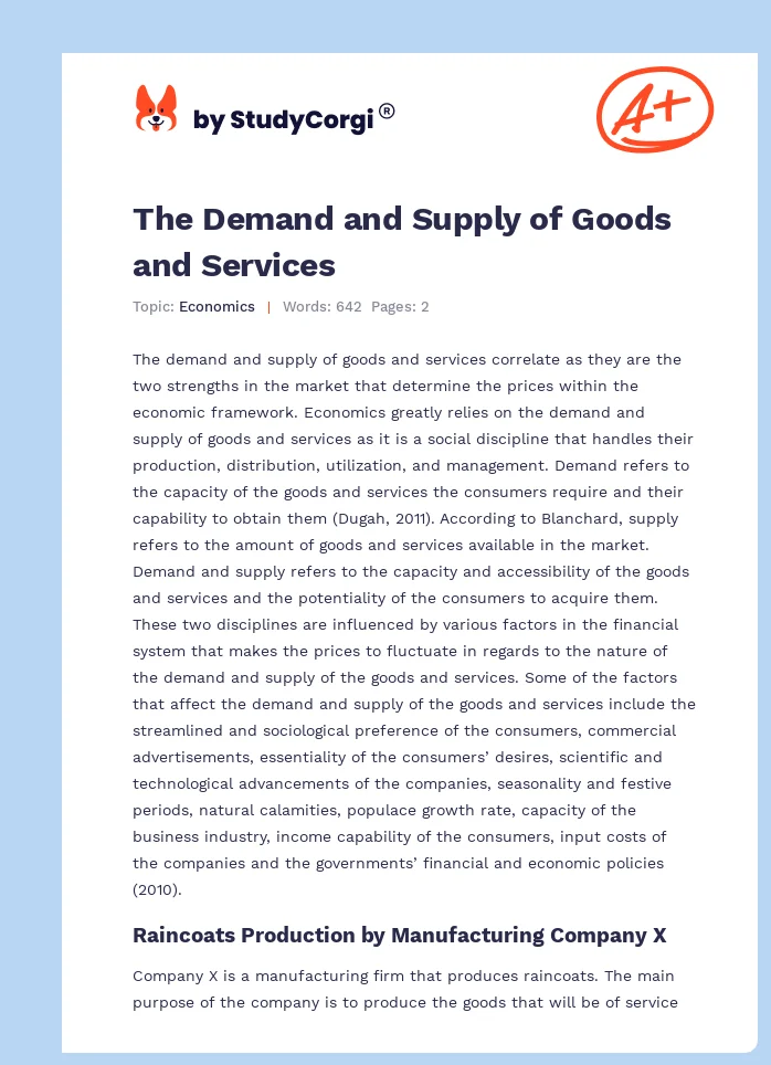 The Demand and Supply of Goods and Services. Page 1