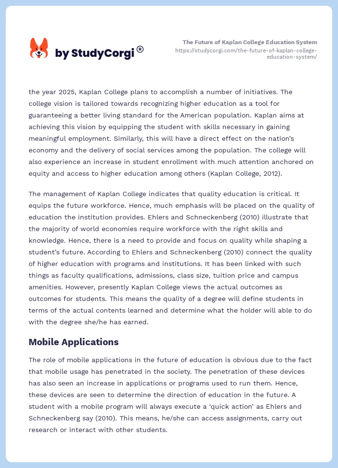 The Future of Kaplan College Education System. Page 2