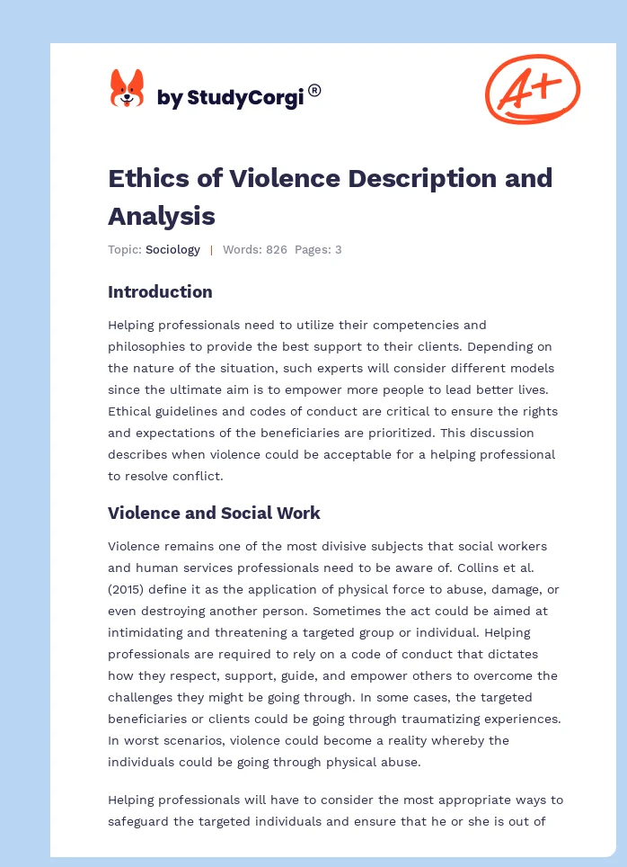 Ethics of Violence Description and Analysis. Page 1