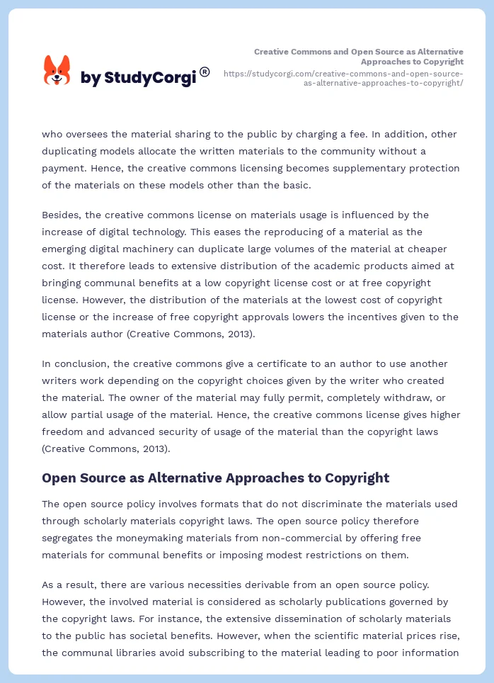 Creative Commons and Open Source as Alternative Approaches to Copyright. Page 2
