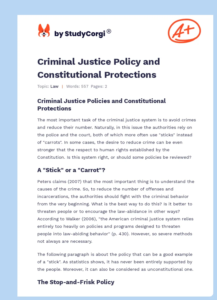 Criminal Justice Policy and Constitutional Protections. Page 1