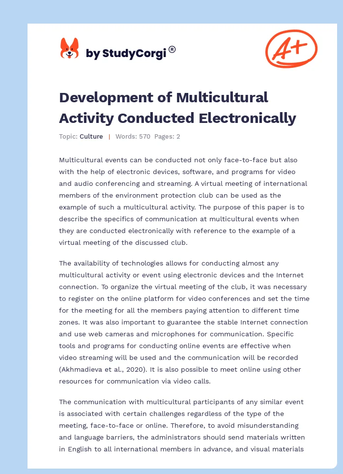 Development of Multicultural Activity Conducted Electronically. Page 1