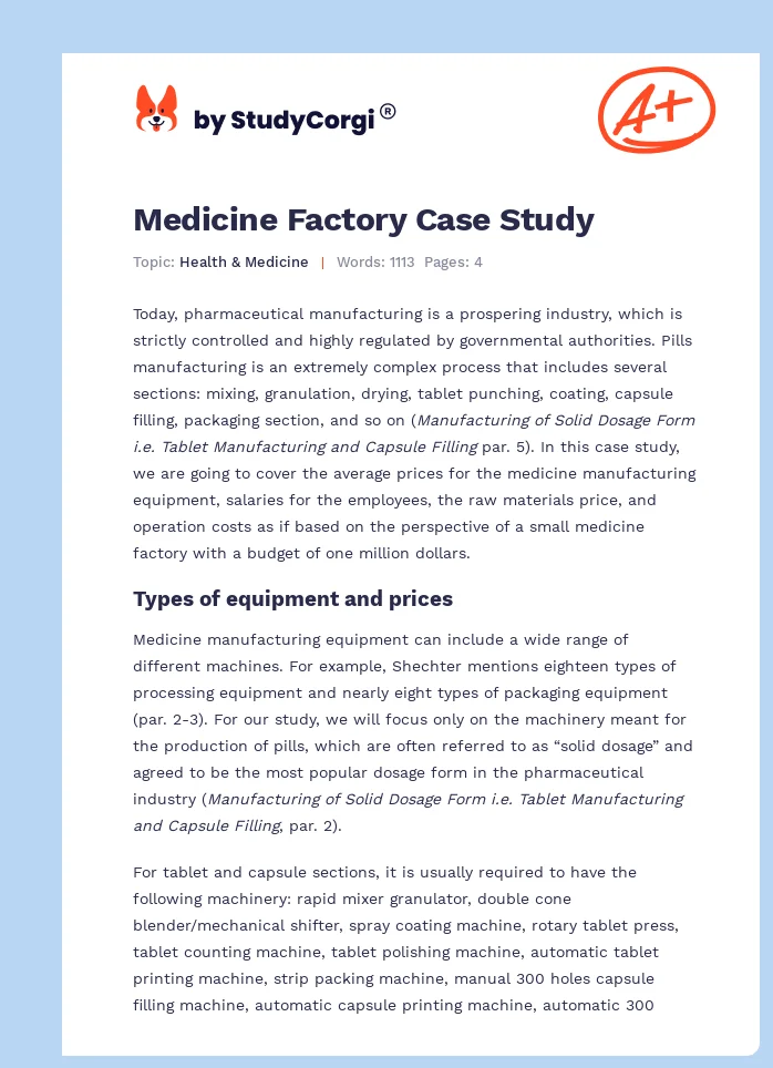 Medicine Factory Case Study. Page 1