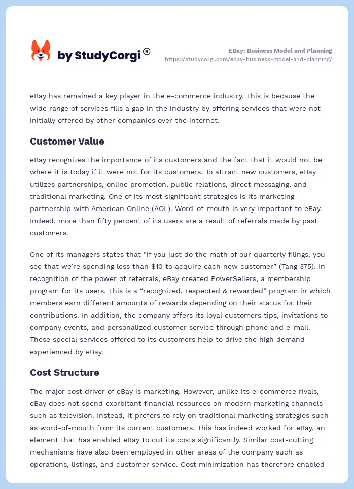 EBay: Business Model and Planning. Page 2