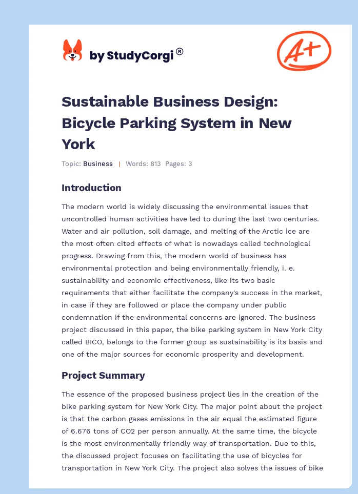 Sustainable Business Design: Bicycle Parking System in New York. Page 1