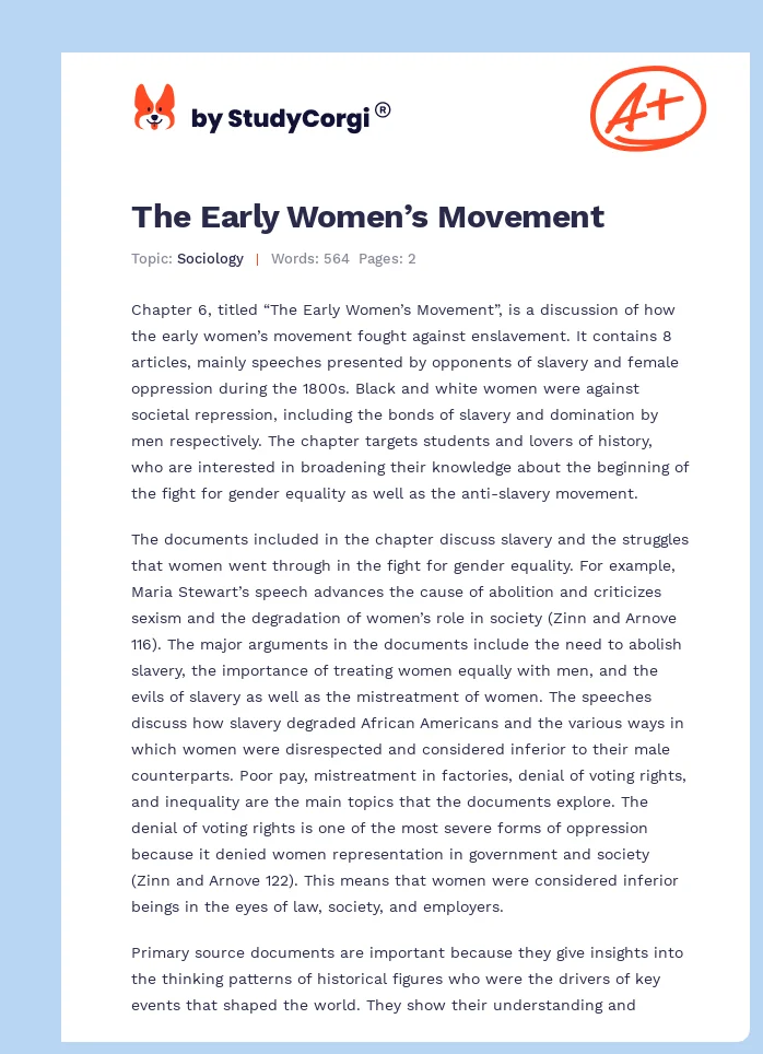 The Early Women’s Movement. Page 1