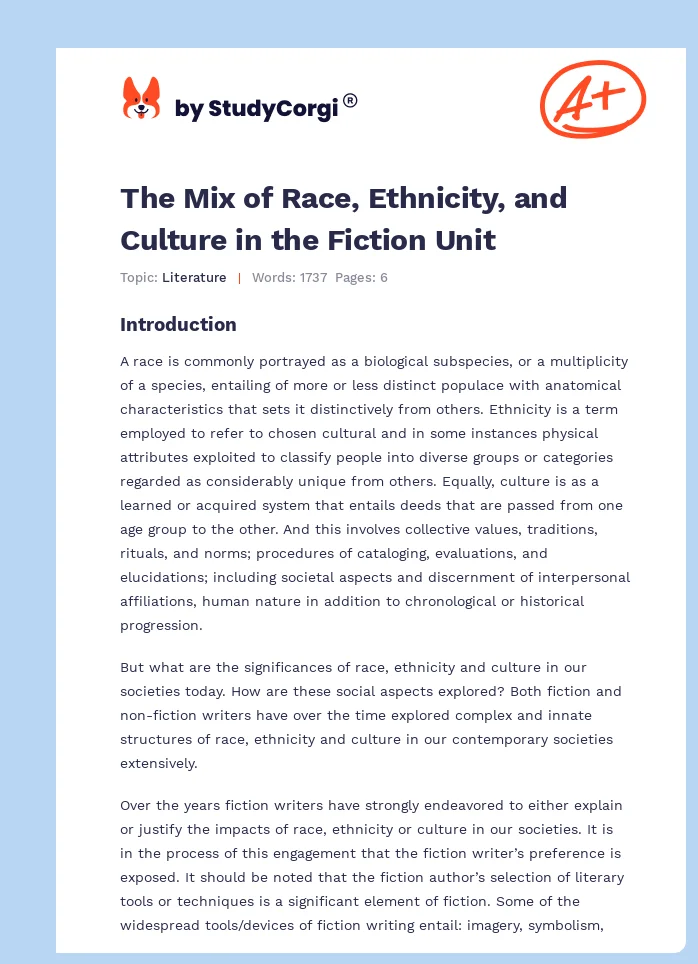The Mix of Race, Ethnicity, and Culture in the Fiction Unit. Page 1