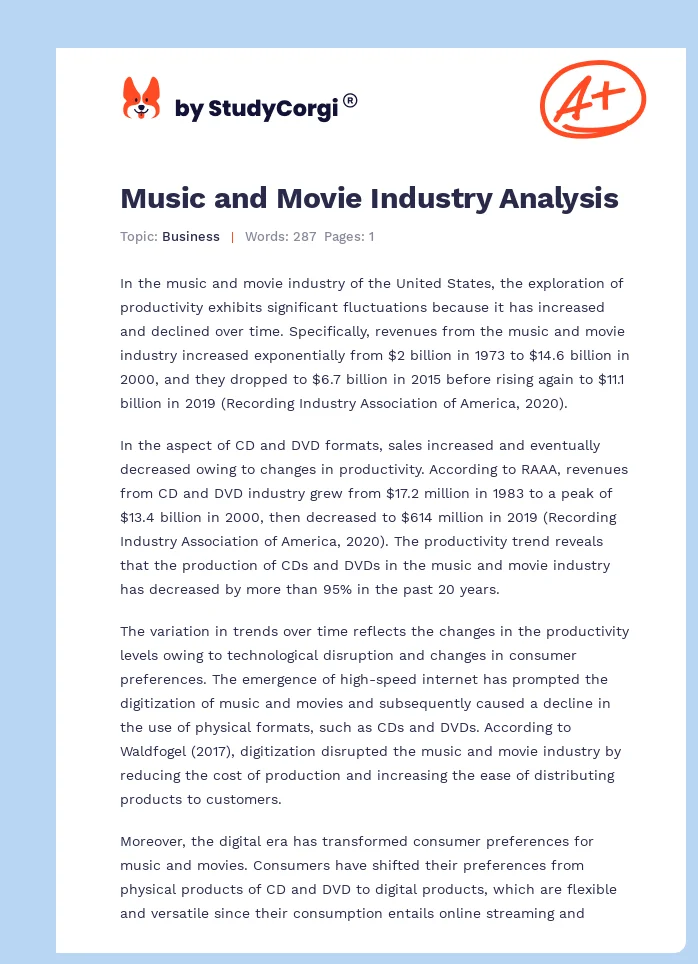 Music and Movie Industry Analysis. Page 1