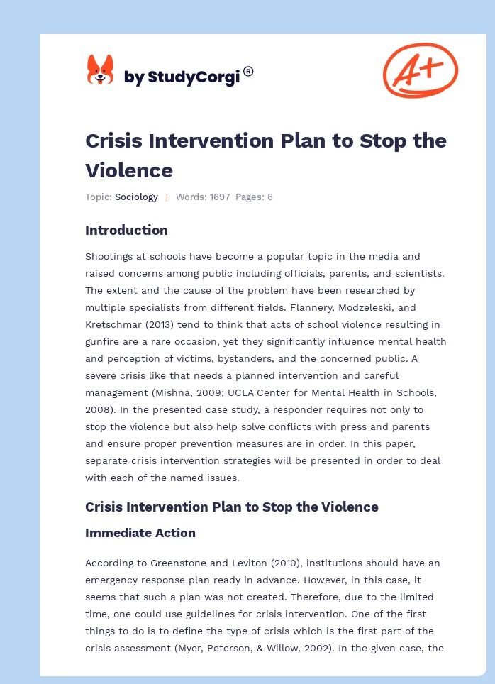 Crisis Intervention Plan to Stop the Violence. Page 1