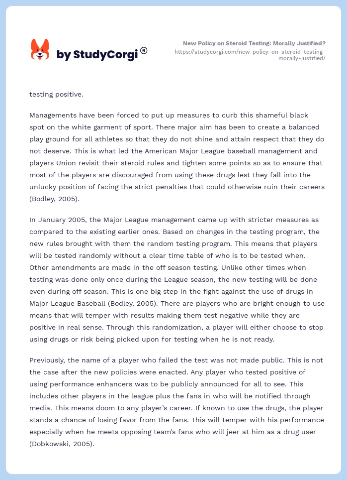 New Policy on Steroid Testing: Morally Justified?. Page 2
