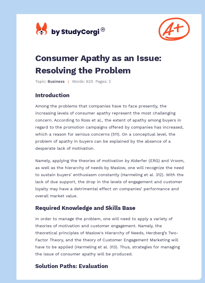 Consumer Apathy as an Issue: Resolving the Problem. Page 1