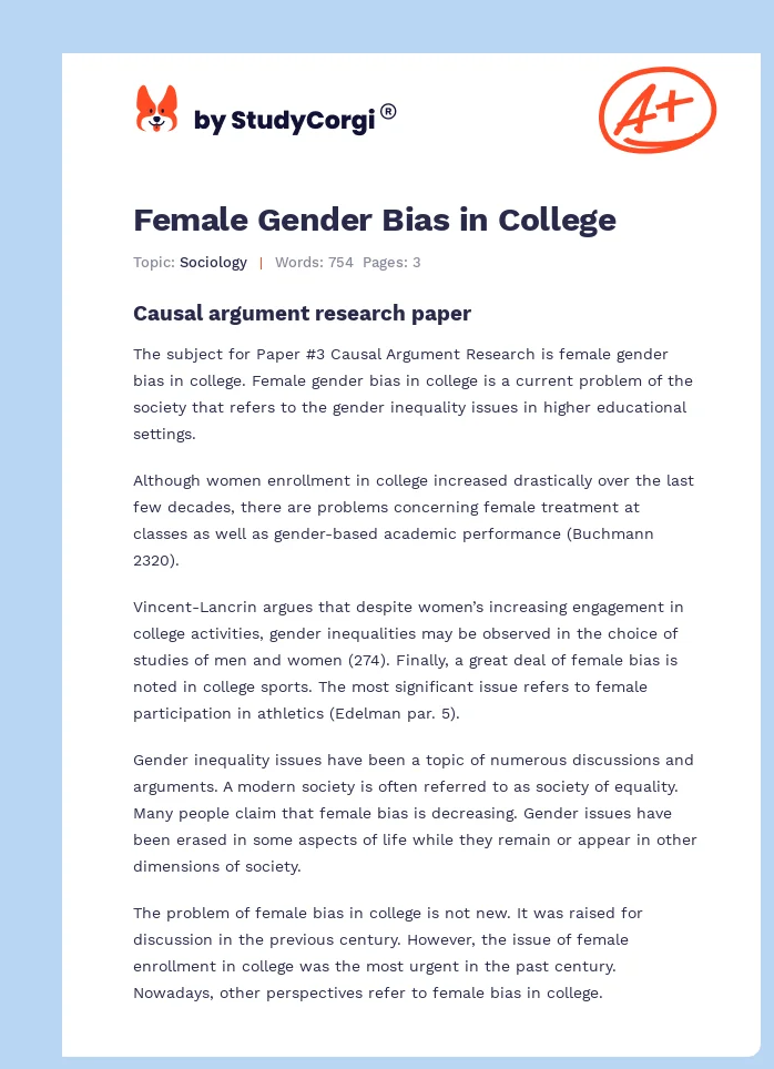 Female Gender Bias in College. Page 1