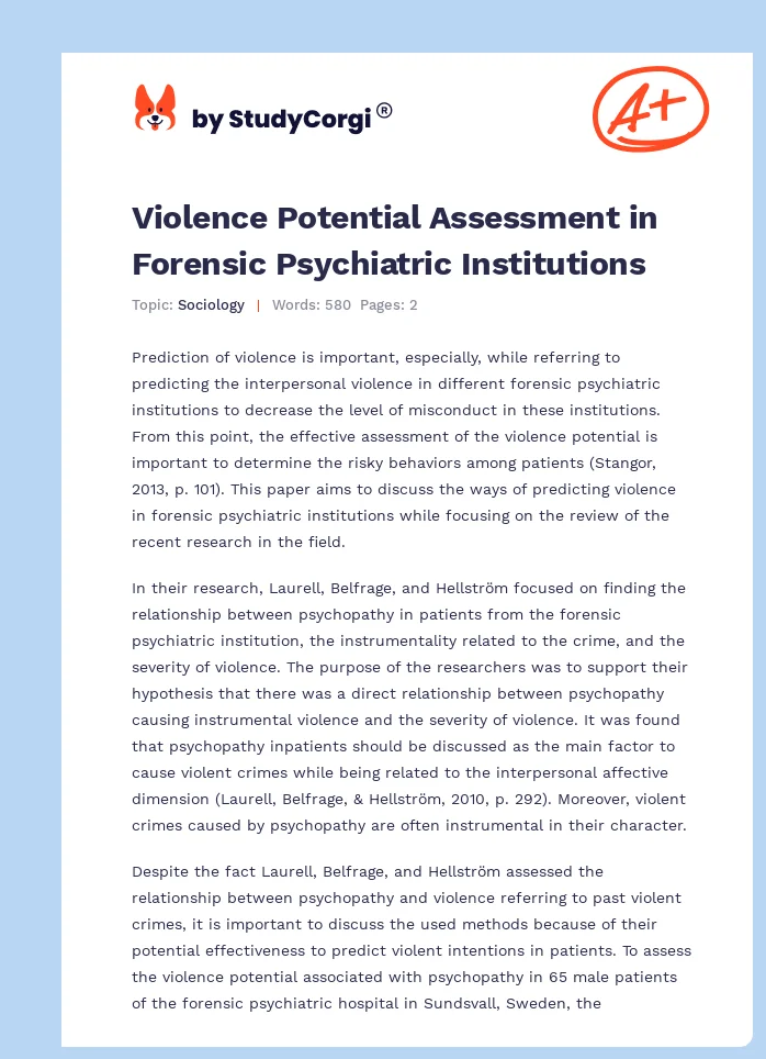 Violence Potential Assessment in Forensic Psychiatric Institutions. Page 1