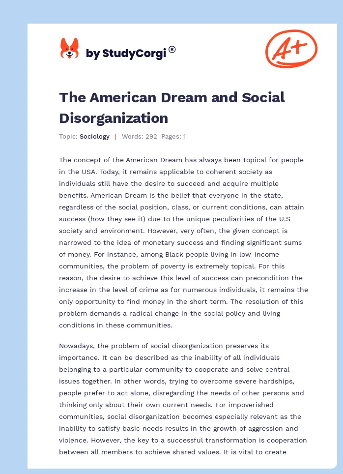 The American Dream and Social Disorganization. Page 1