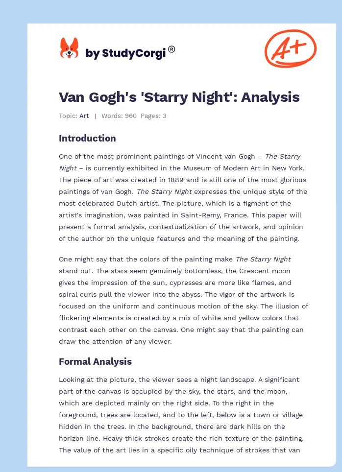 Van Gogh's 'Starry Night': Analysis. Page 1