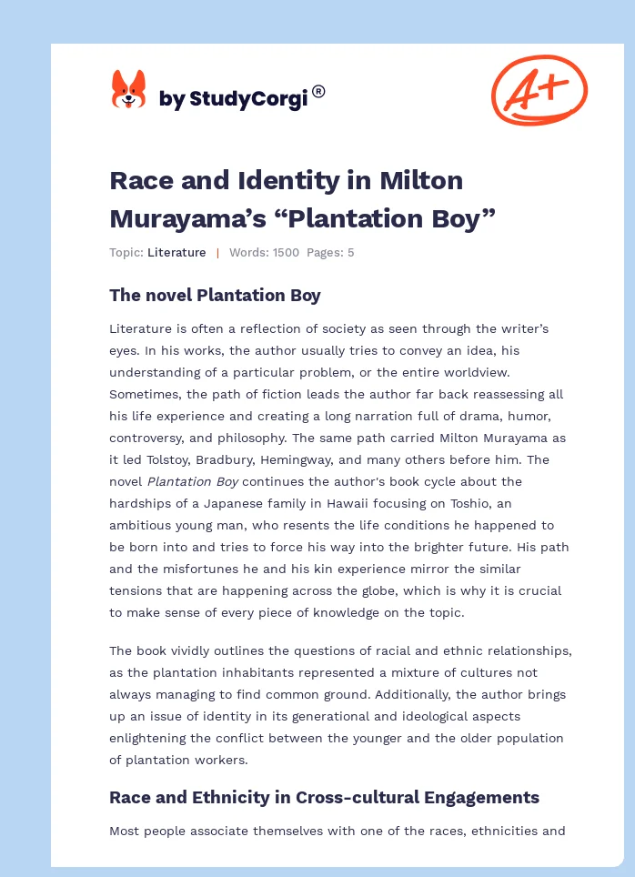 Race and Identity in Milton Murayama’s “Plantation Boy”. Page 1