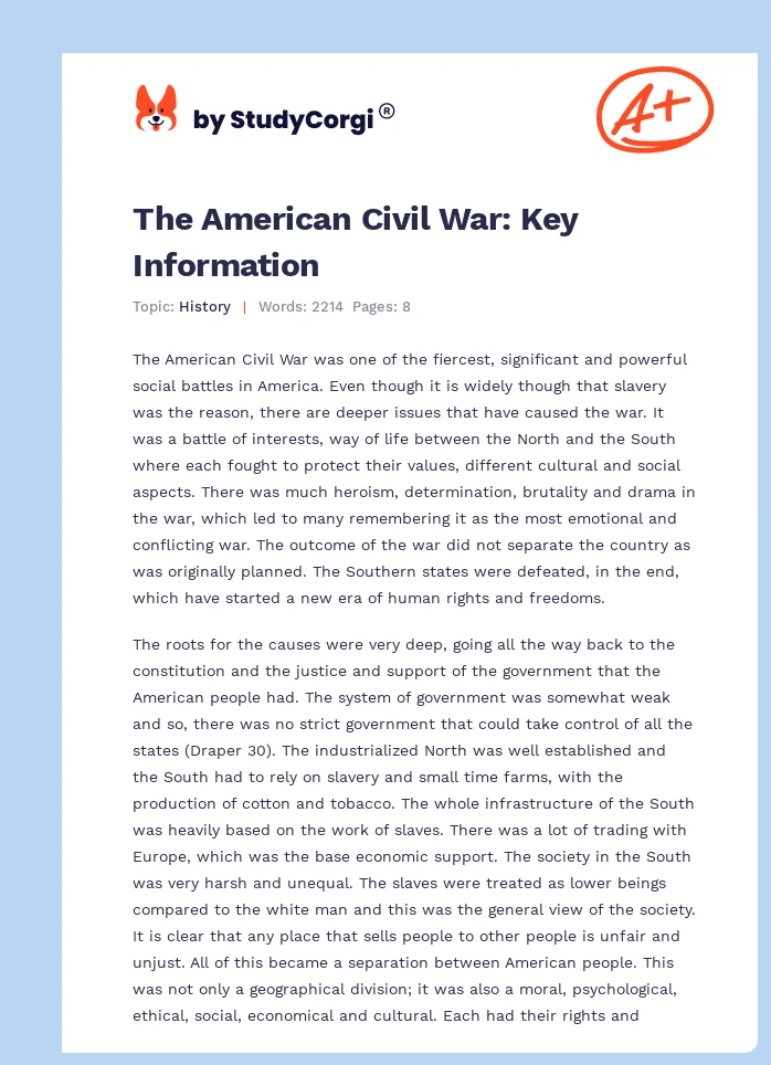 The American Civil War: Key Information. Page 1