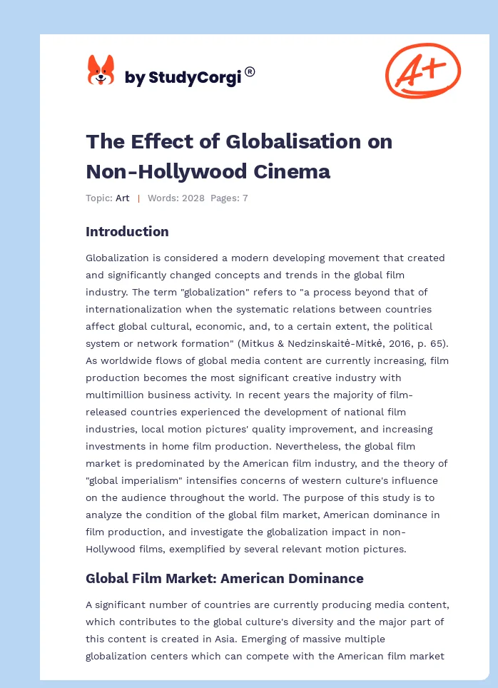 The Effect of Globalisation on Non-Hollywood Cinema. Page 1