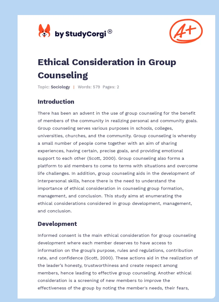 Ethical Consideration in Group Counseling. Page 1